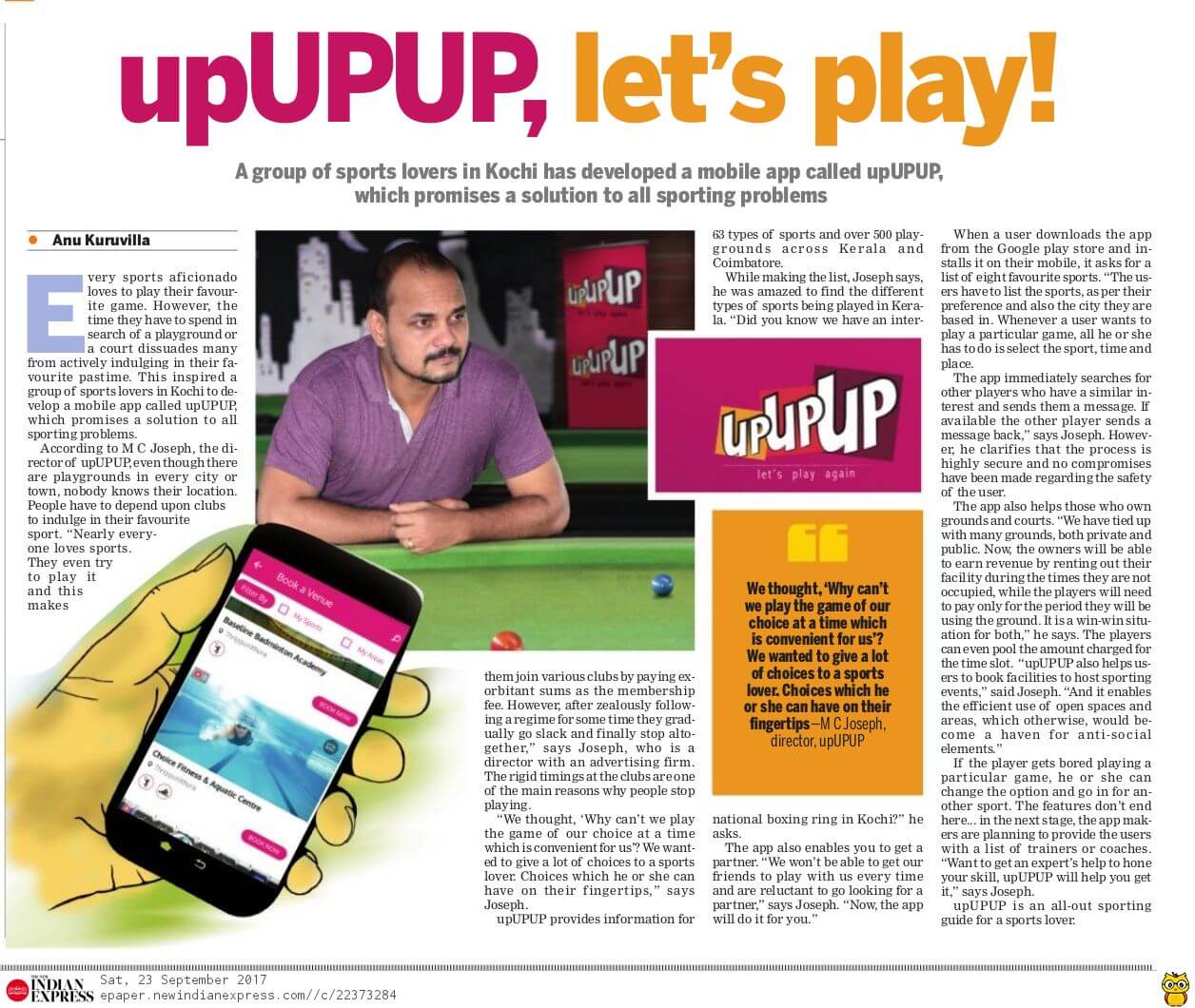 Indian Express about upUPUP